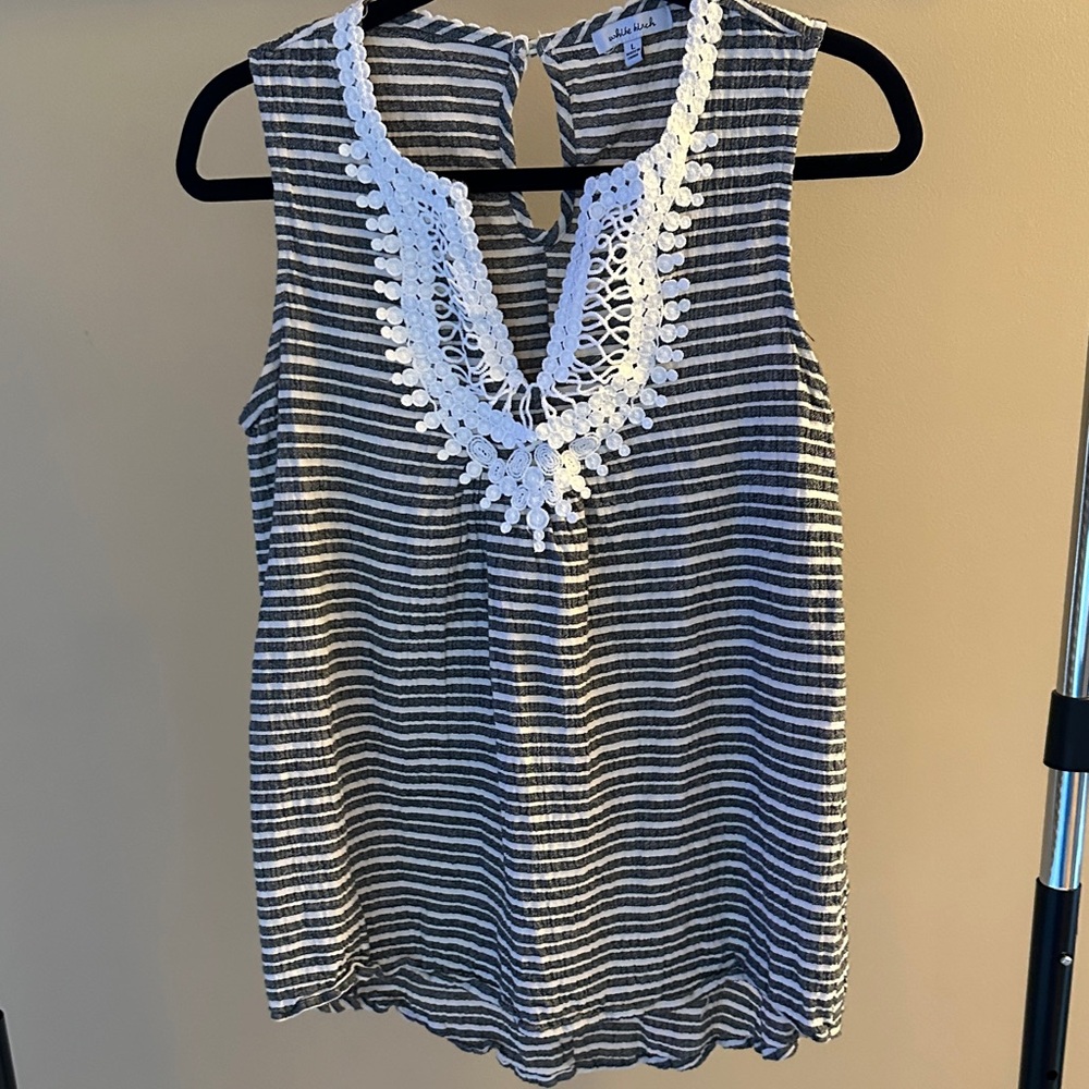 Striped Sleeveless Top with Lace Detail